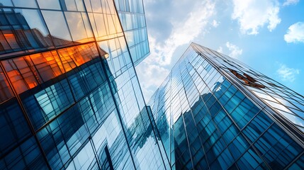 Modern Glass Skyscrapers Reflecting a Cloudy Sky