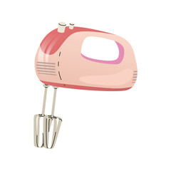 Mixer with two attachments for whipping creams and sauces. Making dough for baking. Kitchen utensils. Vector illustration isolated on transparent background.