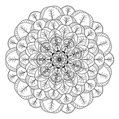Mandala coloring page for adults, botanical mandala coloring page for adults. Hand-drawn floral line art mandala coloring page for adults. Coloring page for stress relief. Bohemian, tattoo.