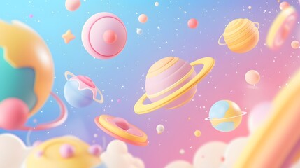 planets, floating in a pastel galaxy