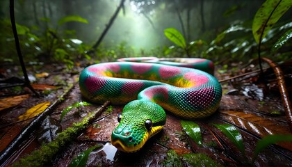 Fototapeta premium Brazilian Rainbow Boa in a rainforest
