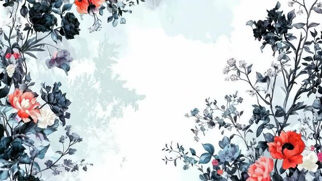 A beautiful floral border design featuring vibrant blooms and delicate leaves on a soft watercolor background.