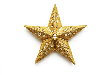 Golden Christmas star jewels sticker on white background.