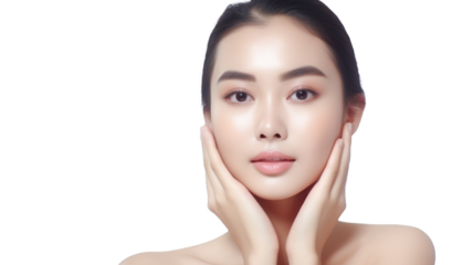 Healthy skin asian woman natural make up on transparent background PNG.

