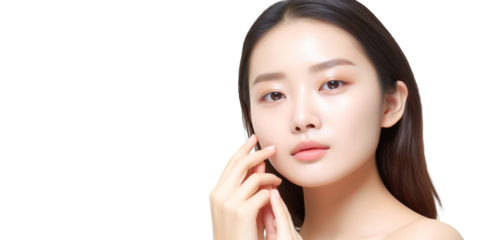 Beautiful young asian woman model with clean fresh skin on transparent background PNG.