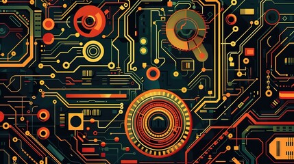 Fototapeta premium Retro tech pattern wallpaper