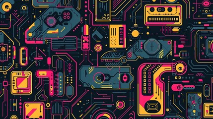 Retro tech pattern wallpaper