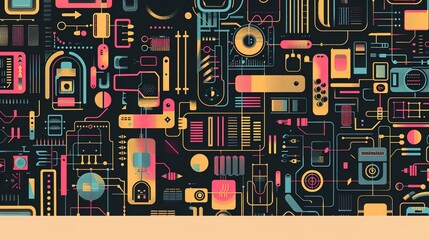 Retro tech pattern wallpaper