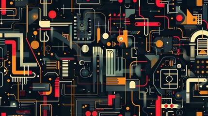 Fototapeta premium Retro tech pattern wallpaper