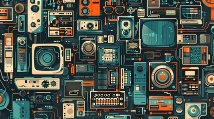 Fototapeta premium Retro tech pattern wallpaper