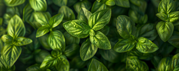 Vibrant Green Basil Leaves Background - Close-Up