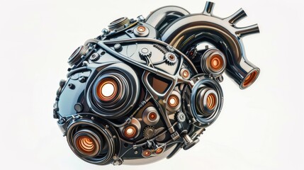 3D heart shape isolated on white background with elements similar to electrical equipment and metal ring.