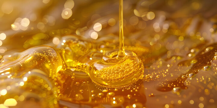 Liquid Gold Abstract Photo - Golden Honey Pouring with Bubbles