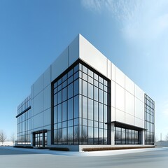 Fototapeta premium Modern White and Glass Building with Blue Sky