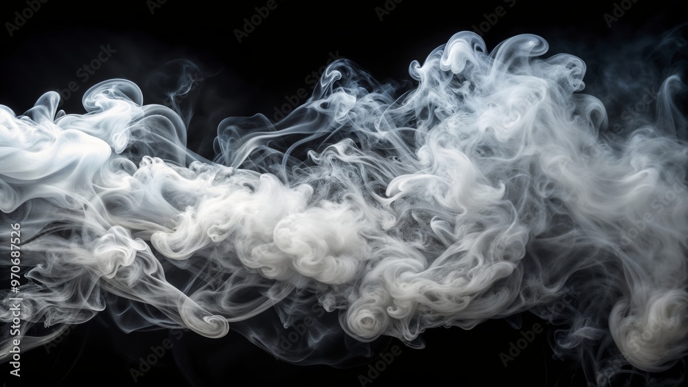 Wall mural Soft, white smoke gently swirling and dispersing on a dark, black background, creating a subtle and atmospheric backdrop for text or graphics