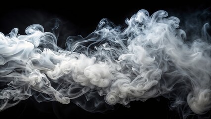 Soft, white smoke gently swirling and dispersing on a dark, black background, creating a subtle and atmospheric backdrop for text or graphics