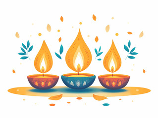 Flat Diwali Lantern and Diyas with Floating Patterns - Abstract Vector Design Isolated on White Background, Capturing the Festive Spirit of Diwali