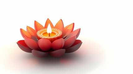 3D Diwali Diya and Lotus Motif Icon | Isolated on White Background | Symbolizing Purity and Cultural Festivity of Diwali Celebrations