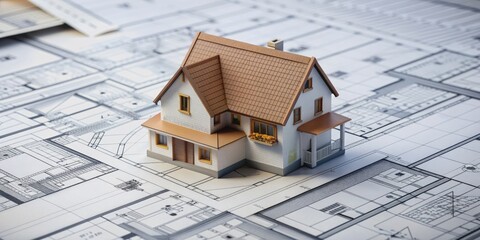 House models on architects' drawings and floor plan, house, models, architects, drawings, floor plan, design