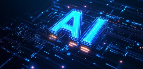 AI Learning and Artificial Intelligence Concept, 3D Rendering, Conceptual Image for Business, Modern Technology, Internet, and Networking, with Abstract Background and Free Space for Copy