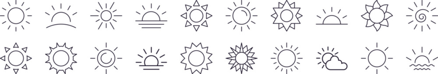Pack of Sun Related Line Icons. Editable Stroke for Design, Web Sites, Apps, Cards