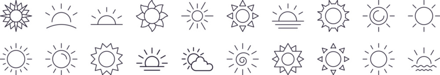 Sun Line Icon Collection. Modern Collection for Design, Web Sites, Apps, Cards