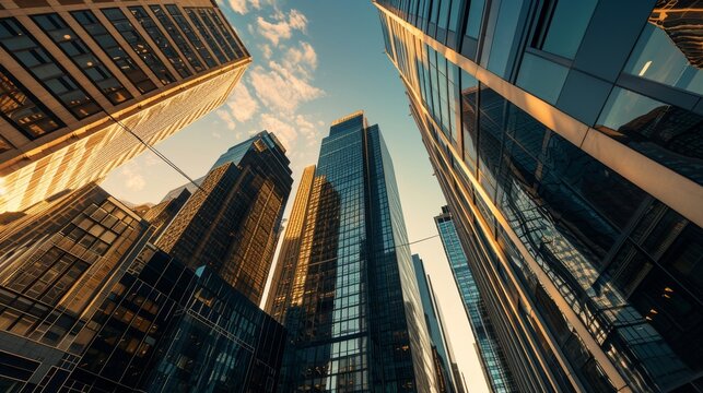 Fototapeta Famous tall buildings seen from distinctive perspectives.