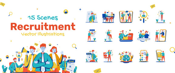 Fototapeta premium Illustrations set of job recruitment or employee hiring cartoon vector design