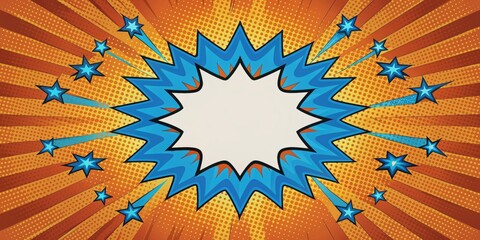Dynamic pop art comic book explosion with vibrant orange and blue bursts