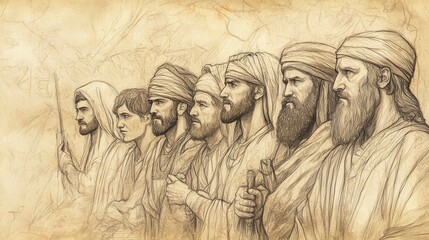 Fototapeta premium 2 Kings Biblical Illustration: Judah’s Distress Under Ahaz’s Reign of Idolatry and Assyrian Subjugation, Bible Wall Art on Division and Distress, Beige Background