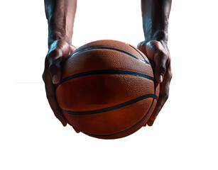 extreme hands basketball player holding orange black basketball ball wooden parquet basketball court generative ai