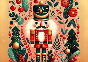 Fototapeta premium Nutcracker Festivo: Magia Navideña Ilustrada