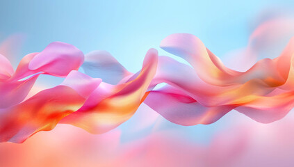 Fototapeta premium Elegant Abstract Colorful Shape Floating on a Light Blue Background, Featuring Smooth Curves, Gradient Color, and Soft Edges with Fluid Lines and Light Reflections for a Modern, Vibrant Design.