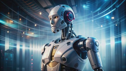 Futuristic robot with artificial intelligence technology, robotics, AI, machine learning, cyborg