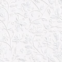 Obraz premium Elegant white embossed floral pattern with intricate flowers and leaves on smooth background
