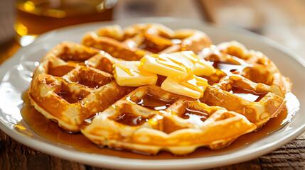 Photo of Delicious Homemade Waffles with Butter and Syrup