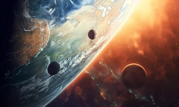 Planetary system with multiple colorful planets, Video