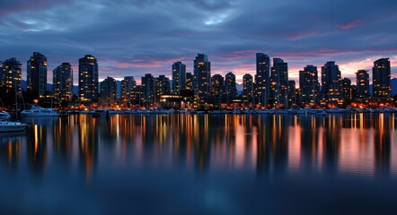 Dusk Over Vancouver: A Cityscape of Skyscrapers and Bay Views