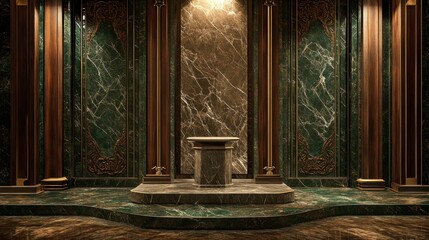 Ornate room with intricate Canadian timber patterns and luxurious marble centerpiece in an elegant interior space