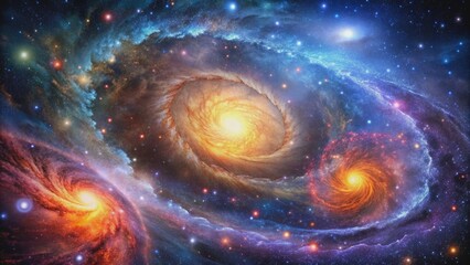 Obraz premium Dynamic galactic swirls of colorful star fields in the cosmos, Astrophotography, Stars, Space, Galactic, Swirls, Colorful