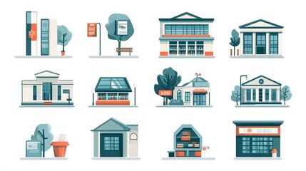 A Collection of Various Building Facades with Architectural Details