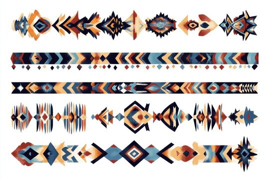 Southwestern Aztec Navajo Borders Ethnic Illustration Set