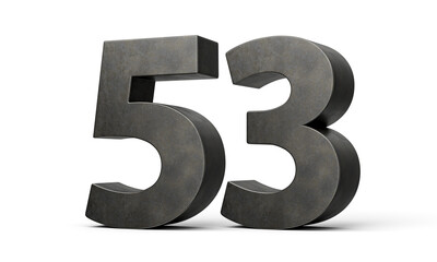 Number Fifty three 53 Digit Made Of Gray Smooth Cast Iron Isolated On White Background 3d Illustration