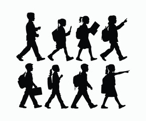 Vector silhouette of school kids back to school illustration template
