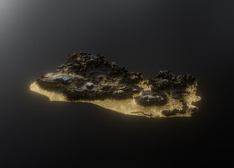 Fototapeta premium El Salvador Map Golden Metallic Texture Map Gold Reserves And Gold Mining Concept 3D Illustration