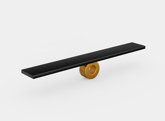A Black Balanced Seesaw On Shiny Golden Fulcrum Symbolizes Leverage And Equilibrium 3D Illustration