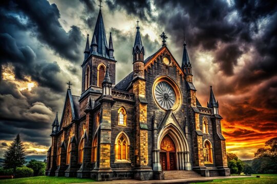 dramatic high contrast gothic church architecture