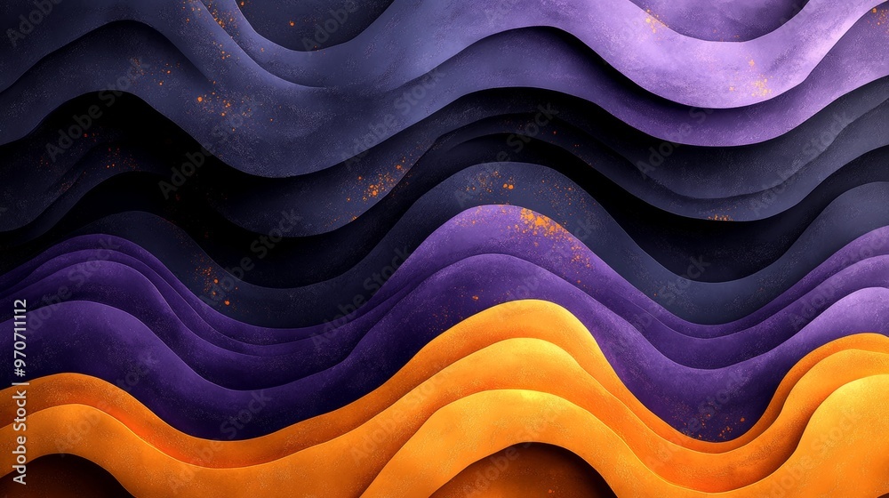 Poster abstract waves in purple and orange tones