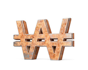 Fototapeta premium Korean Won Currency Symbol Made Of Old Rusty Iron Metal Texture 3d Illustration