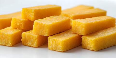 Photo of Golden Polenta Sticks on a White Background